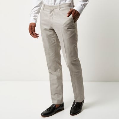 Beige linen-blend slim suit trousers